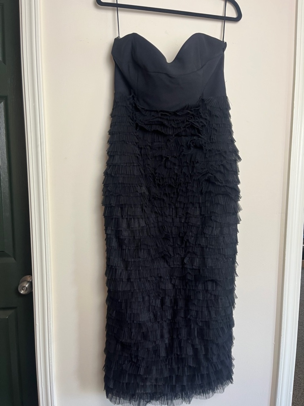 H&M Black Strapless Ruffle Midi Dress